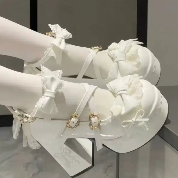 [BUNJANG] J.B.L. J.B.L. Geo-Rock Platform Shoes White / 중브 양산형 지뢰계 통굽 구두 화이트 로리타 코스프레 버블즈 노에미 디마럽