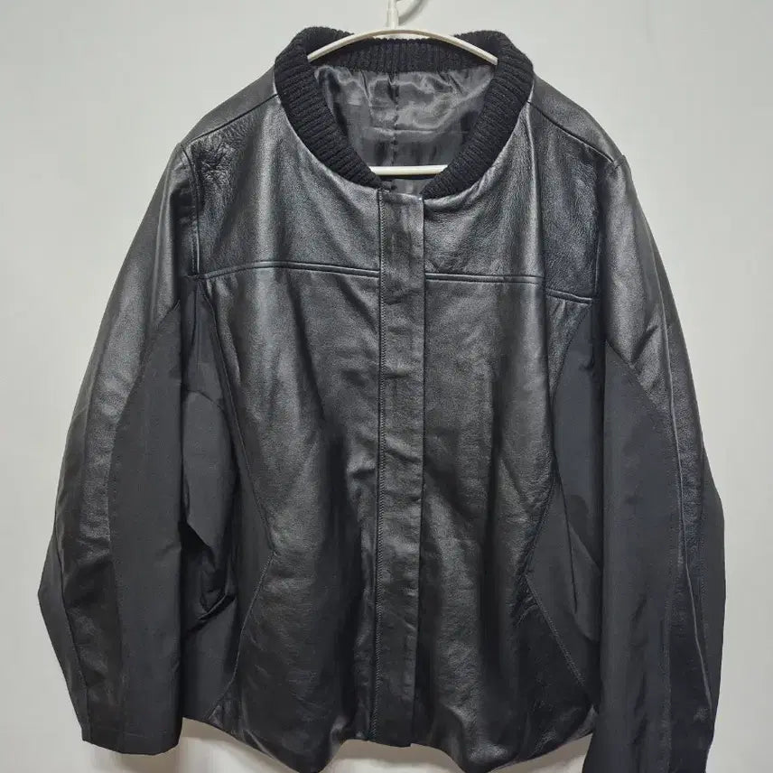 [BUNJANG] Lambskin Colorblock Short Jacket Black / 양가죽 배색 숏자켓 블랙 100(88)