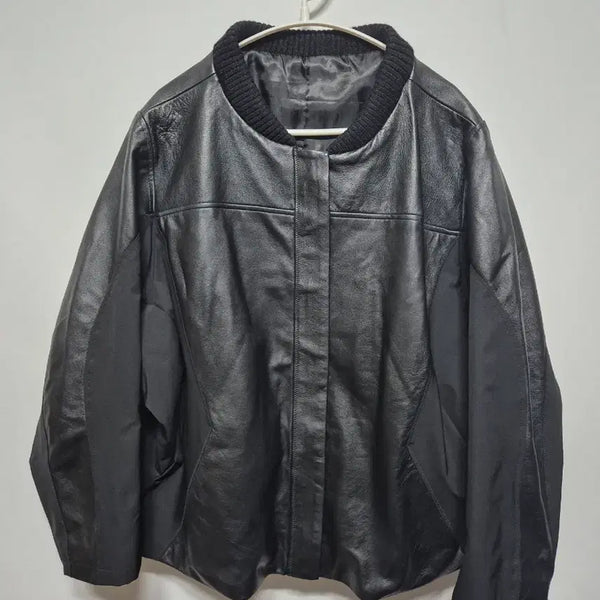 [BUNJANG] Lambskin Colorblock Short Jacket Black / 양가죽 배색 숏자켓 블랙 100(88)