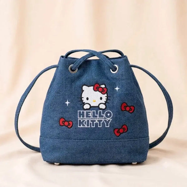 [BUNJANG] Sanrio Hello Kitty Denim Drawstring Backpack / 산리오 헬로키티 데님 복조리 백팩 새상품