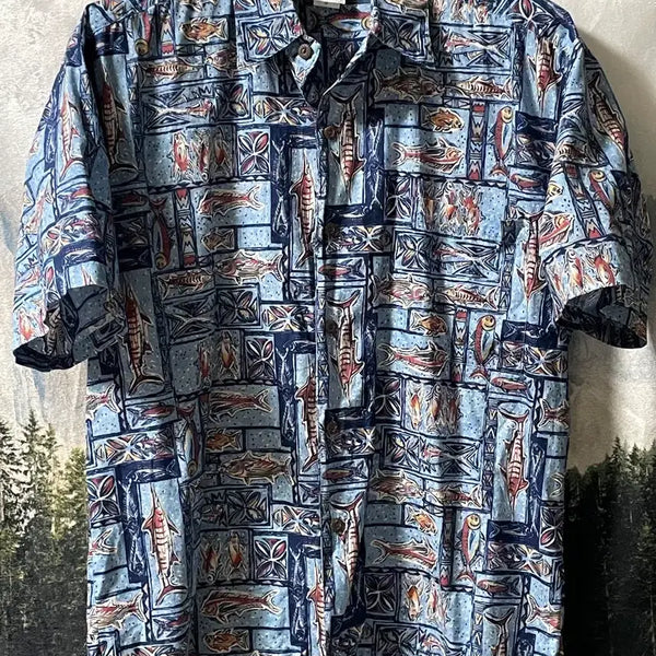 [BUNJANG] XL Fish Pattern Hawaiian Short Sleeve Shirt / XL 물고기 패턴 하와이안 반팔 셔츠