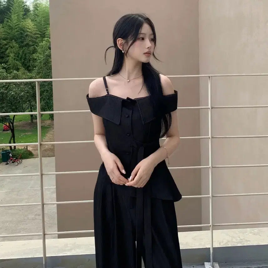 [BUNJANG] Lightme Off-Shoulder Wide Setup Set Two-Piece Dress / 택포) 라이트미 오프숄더 셋업 하객룩 투피스세트