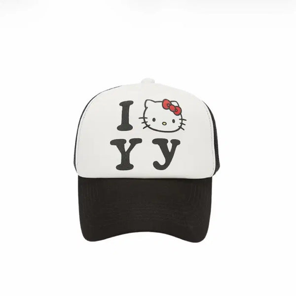 [BUNJANG] OIOI x Hello Kitty Trucker Cap Black / 오픈 Yy x 헬로 키티 트러커캡 블랙