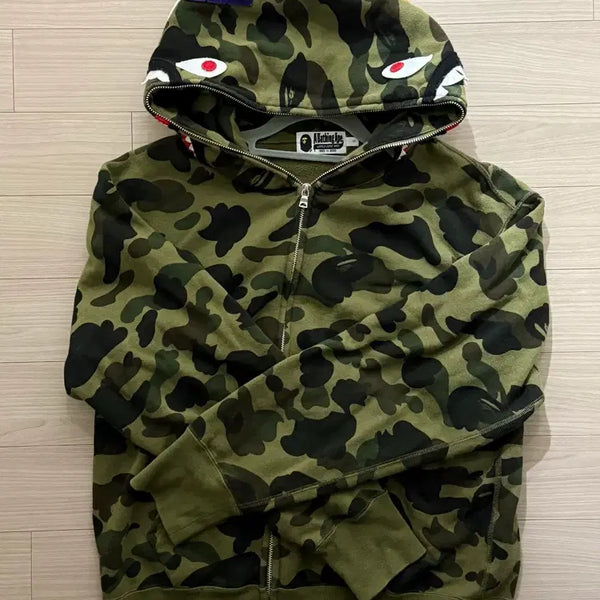 [BUNJANG] BAPE Camo Shark Full Zip Hoodie (Size S) / 베이프 카모 샤크 후드집업 녹계S