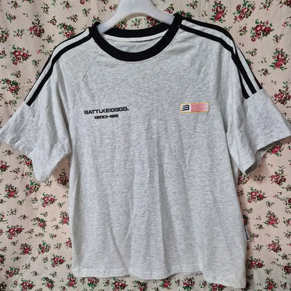 [BUNJANG] Unisex Three-Stripe Mélange Ringer T-Shirt / 616 ) 유행 삼선 멜란지 링거티 남여공용