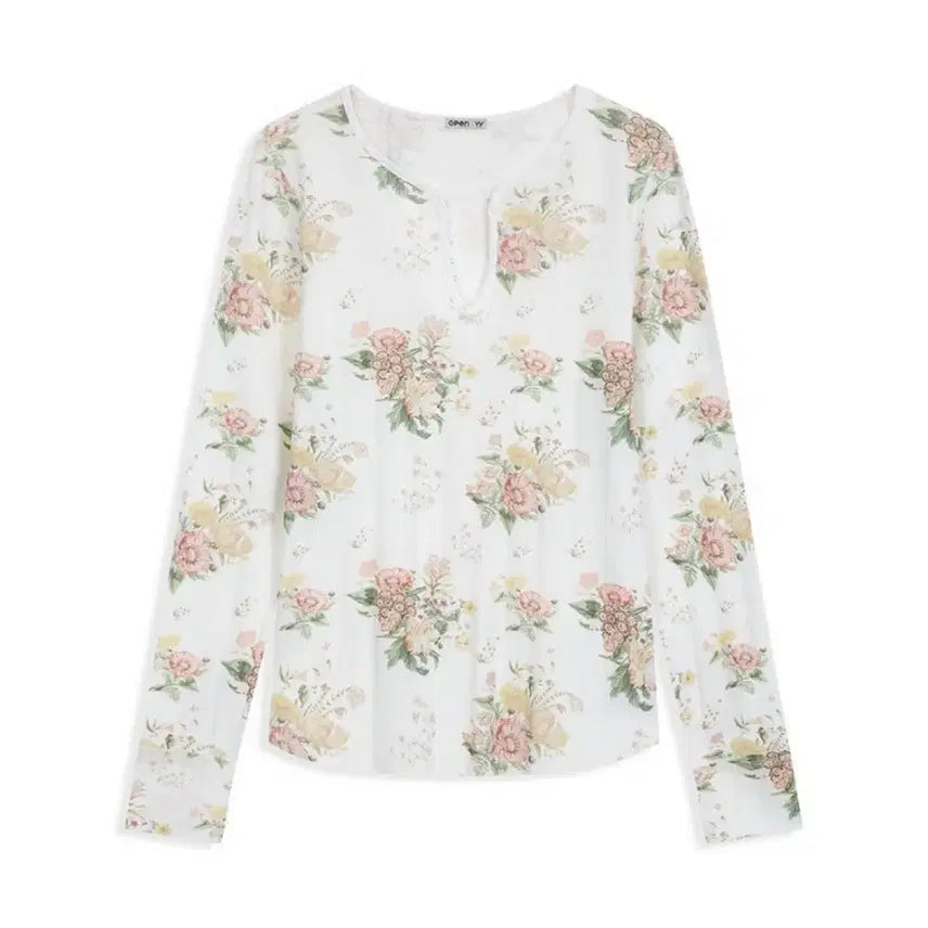 [BUNJANG] open yy Floral Hook Henley Long Sleeve / 배송비포함) 오픈와이와이 open yy 플로랄 훅 헨리넥 롱 슬리브 FLORAL HOOK HENLEY LONG SLEEVE