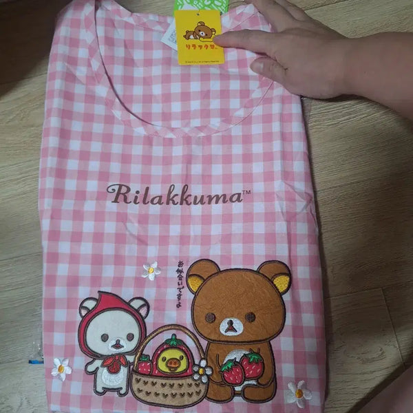 [BUNJANG] Rilakkuma Pink Check Apron / 리락쿠마 핑크 체크 앞치마