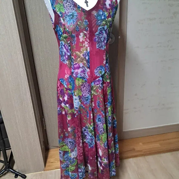 [BUNJANG] Vintage Floral Sleeveless Maxi Dress / 빈티지 플라워 패턴 민소매 원피스