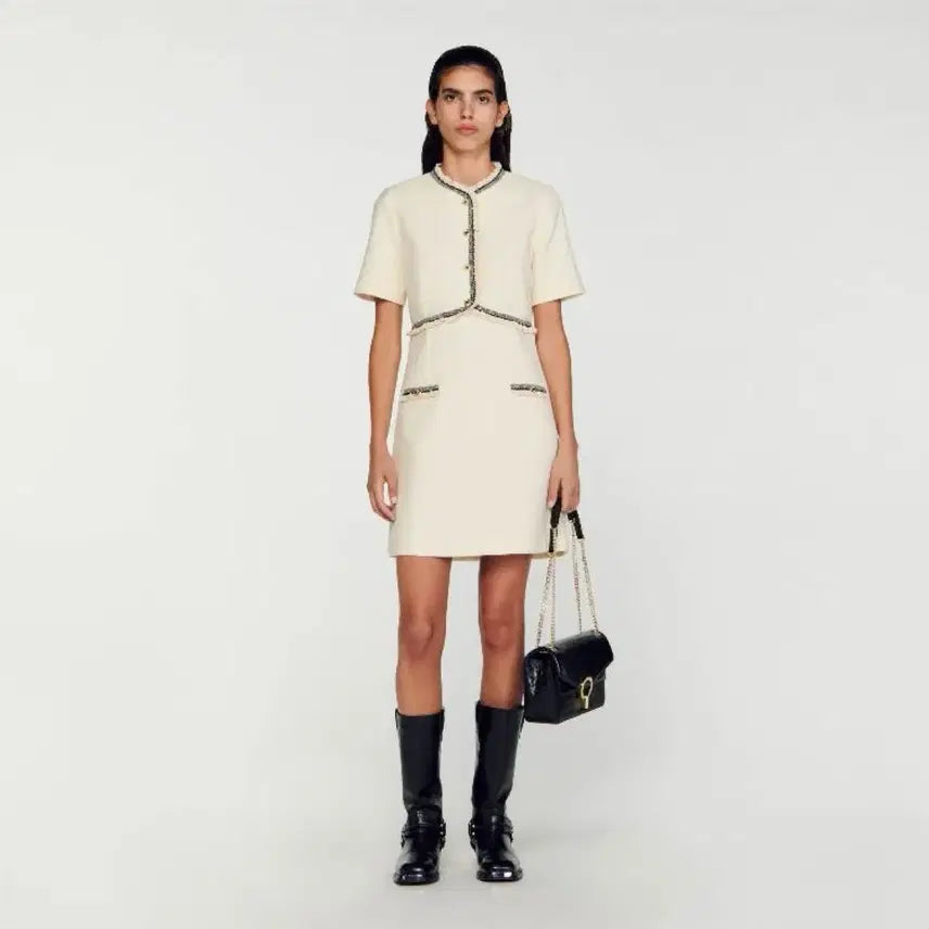 [BUNJANG] Sandro Crocheted Trim Tweed Mini Dress / 산드로 새상품 Crochet Trimmed Tweed Mini Dress