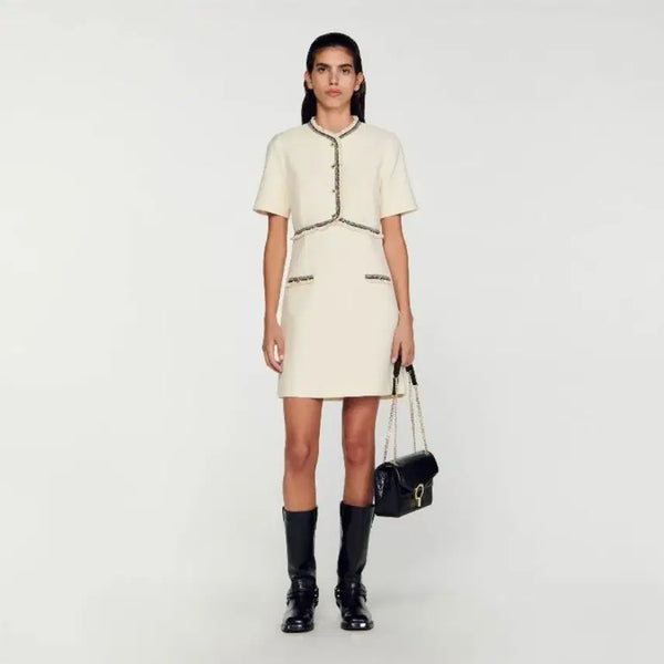 [BUNJANG] Sandro Crocheted Trim Tweed Mini Dress / 산드로 새상품 Crochet Trimmed Tweed Mini Dress