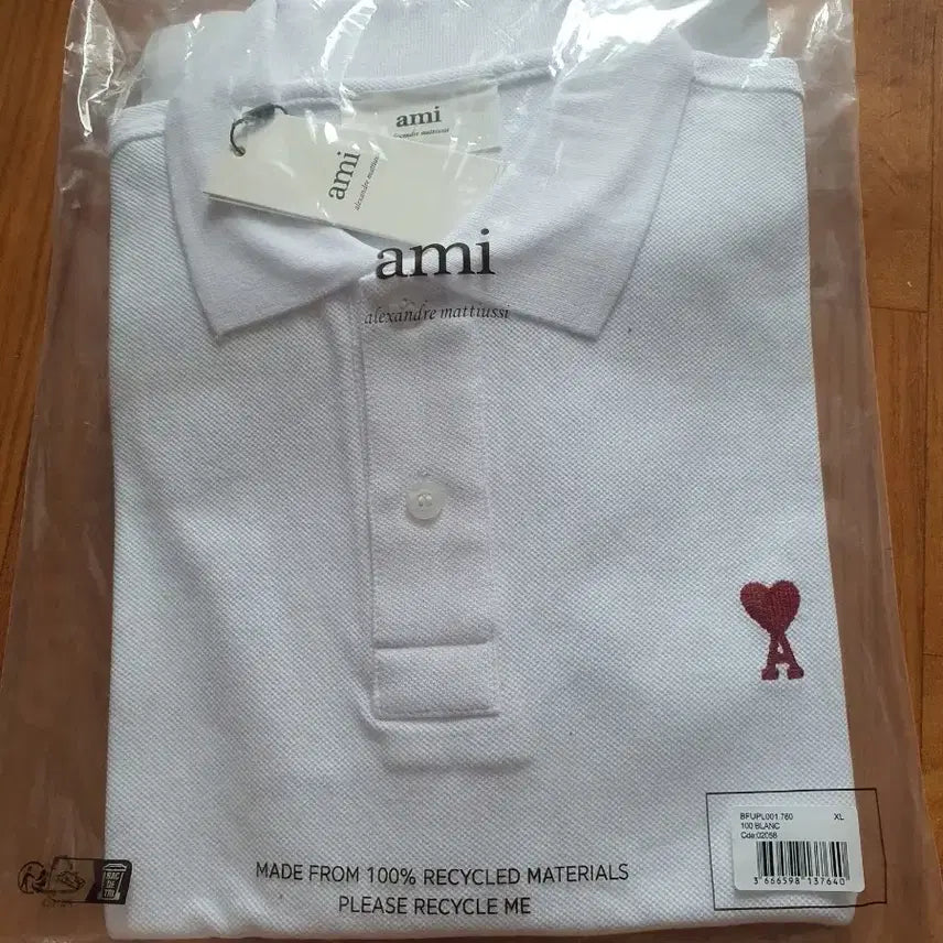 [BUNJANG] AMI White Signature Heart Logo Polo T-Shirt XL / 아미 화이트 반팔 카라티 XL