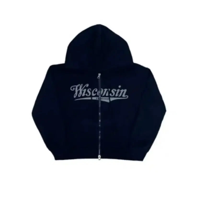 [BUNJANG] WISCON Semi-Crop Two-Way Hooded Zip-Up Navy / 위스콘 세미크롭 투웨이 후드집업 네이비