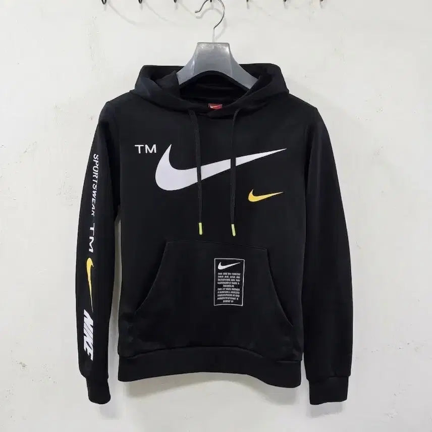 [BUNJANG] Nike Multi Swoosh Black Hoodie S / 나이키 멀티 스우시 블랙 후드티 S