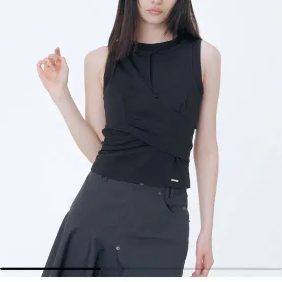 [BUNJANG] Miseki Seoul Tie-up Layered Sleeveless Black / 미세키서울 Tie-up layered sleeveless BLACK