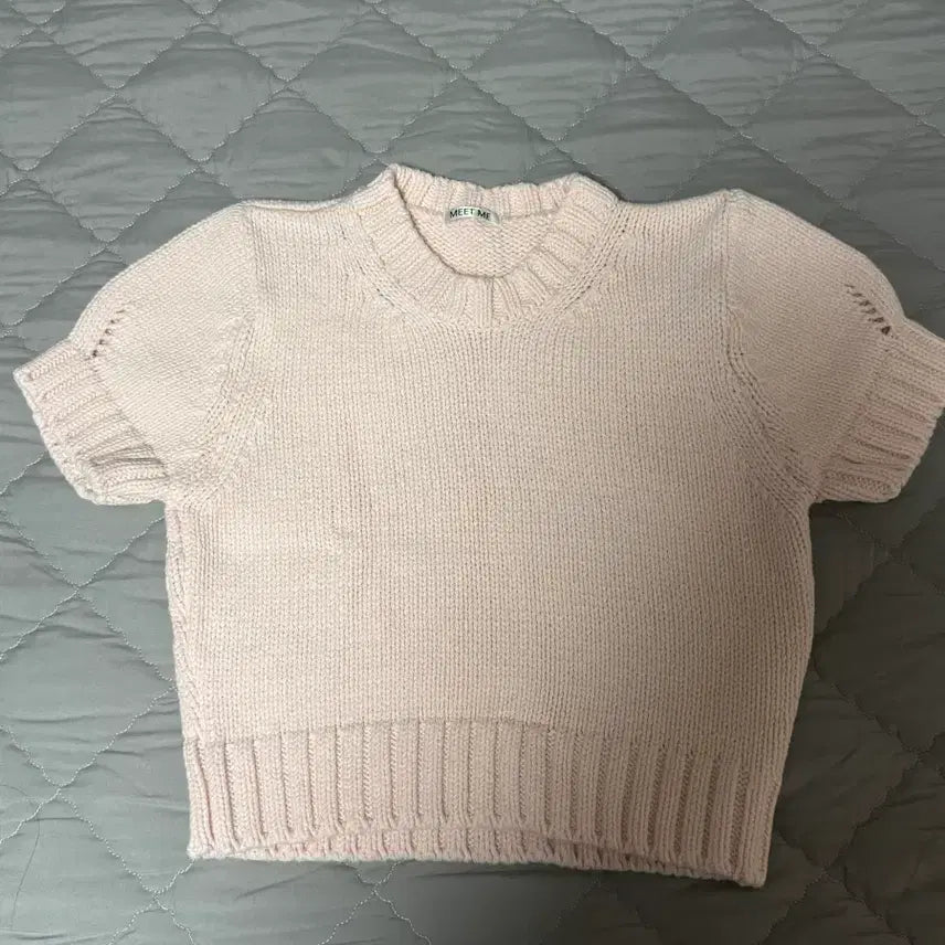 [BUNJANG] Puff Sleeve Cropped Knit Short Sleeve Top / 퍼프 니트 크롭 반팔