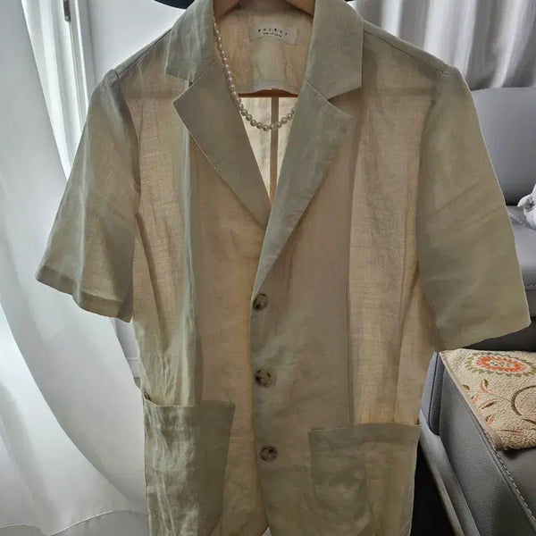 [BUNJANG] Linen Short Sleeve Jacket Beige / 반팔 리넨 자켓 베이지