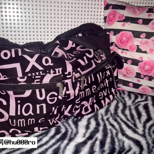 [BUNJANG] Suede Boston Bag Pink Black / 스웨이드원단 핑크블랙 보스턴백 갸루 y2k 빈티지 키티