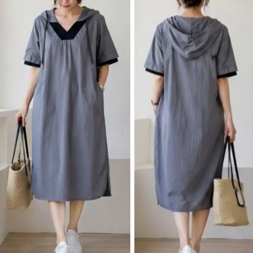 [BUNJANG] Osborne V-Neck Hooded Maxi Dress (Size 55-66) / 오스본(osborne) V넥 후드 롱원피스 (55~66)