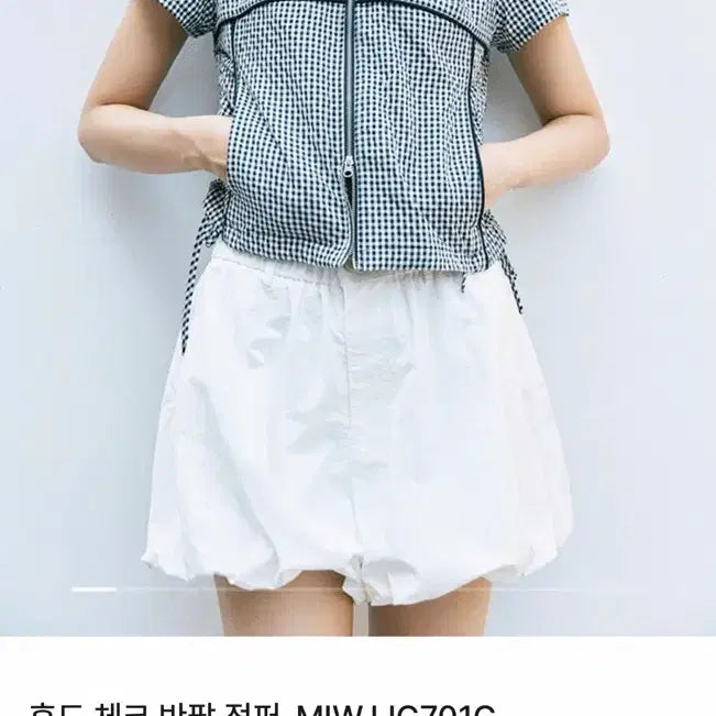 [BUNJANG] Mixxo Hooded Check Short-Sleeve Jumper / 미쏘 후드 체크 반팔 점퍼