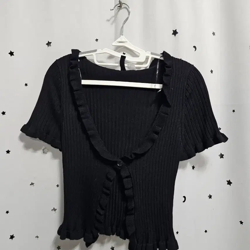[BUNJANG] H&M Frilled Short Sleeve Cardigan Black S / h&m 프릴 반팔 가디건 블랙s
