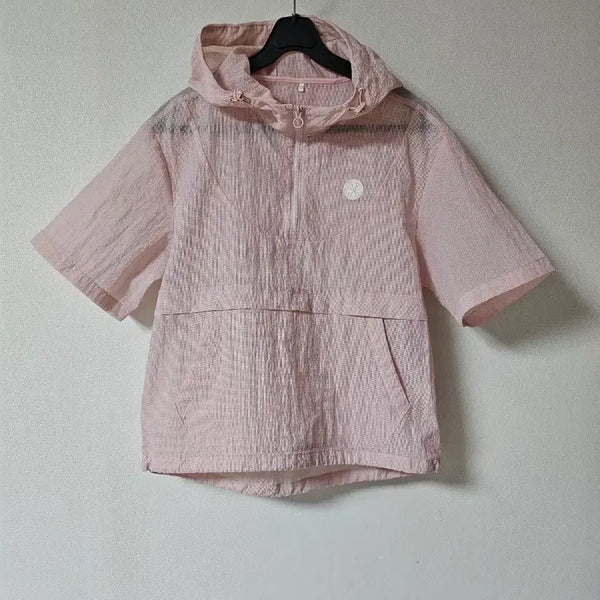[BUNJANG] V-Season Golf Hooded Anorak Pastel Pink Grids Pattern Size 90 / 브이시즌 골프 90사이즈
