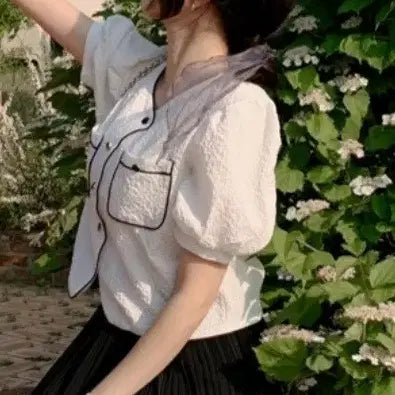 [BUNJANG] White Puff Sleeve Blouse (Size 55-66) / 화이트 퍼프 블라우스(55~66) 거의 새거