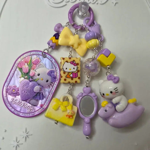 [BUNJANG] Handmade Hello Kitty Keychain Purple Yellow / 핸드메이드 헬로키티 키링 보라 옐로우