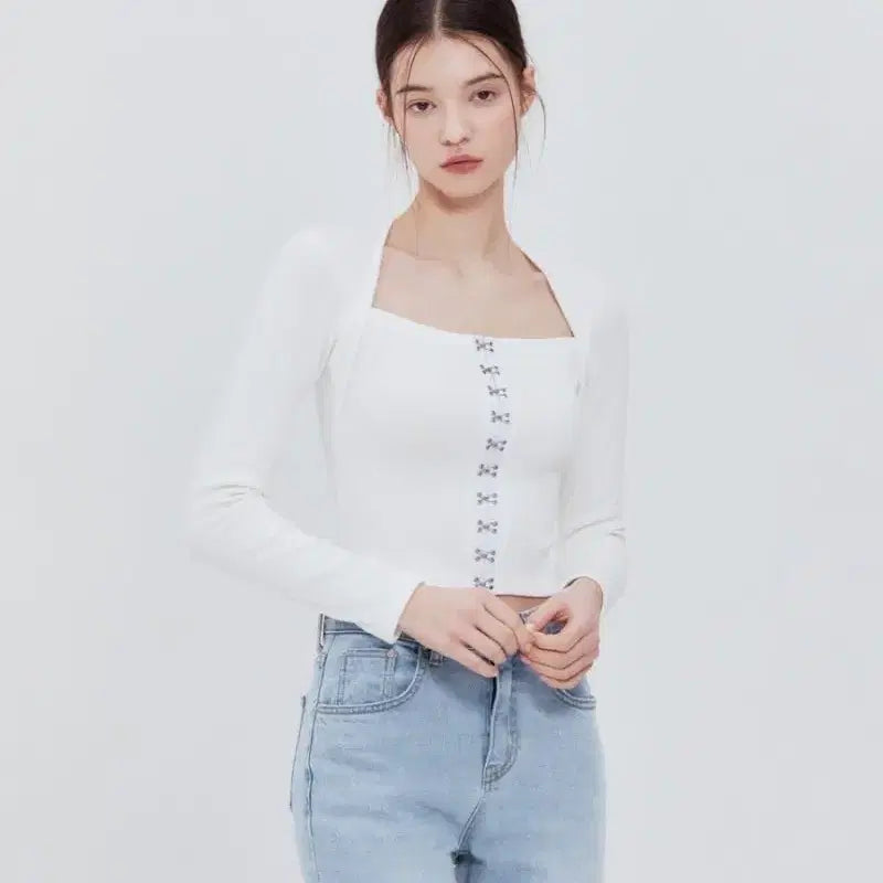 [BUNJANG] Not Your Roses Hook Square Top White / (장원영착용)낫유어로즈 후크 스퀘어탑