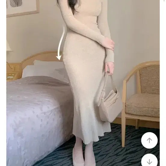 [BUNJANG] Beige Ribbed Long Dress / 베이지 골지 롱 원피스