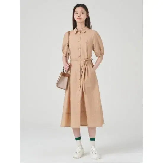 [BUNJANG] Beanpole Ladies Beige Shirt Dress / 빈폴레이디스 원피스