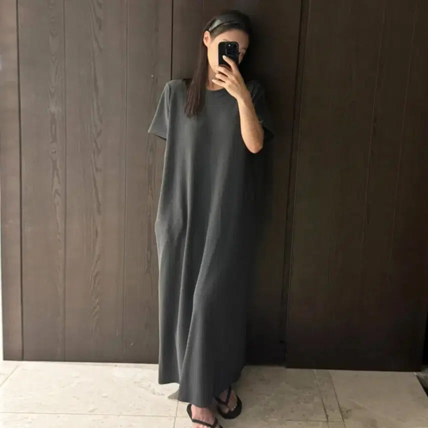 [BUNJANG] CHUNYTORY Waffle Cotton Short-Sleeve Long Dress / 츄니토리(CHUNYTORY) 후들이 반팔원피스 프리사이즈