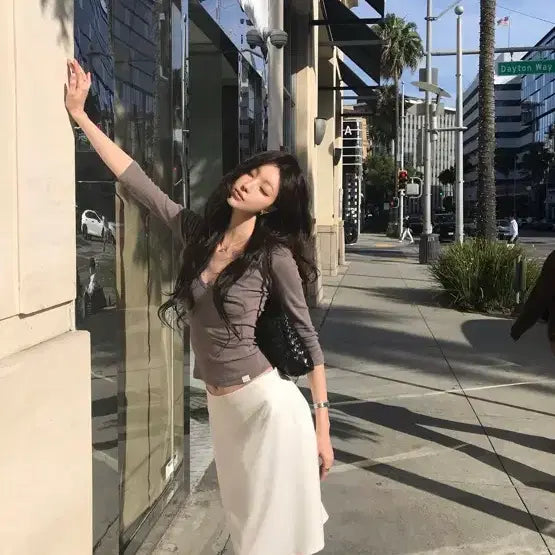 [BUNJANG] Letter & Satin Midi Skirt Ivory S / 레터앤 새틴 미디스커트 아이보리 S