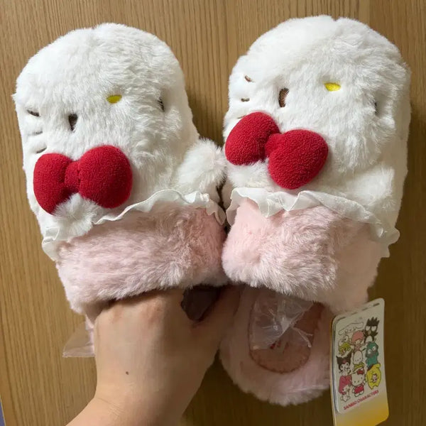 [BUNJANG] Sanrio Hello Kitty Leopard Print Plush Slippers / 산리오 헬로키티 털 슬리퍼