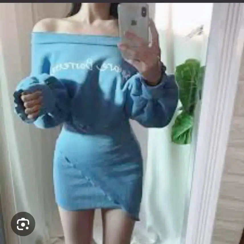 [BUNJANG] Sky Off-Shoulder Dress / 스카이 오프숄더 원피스
