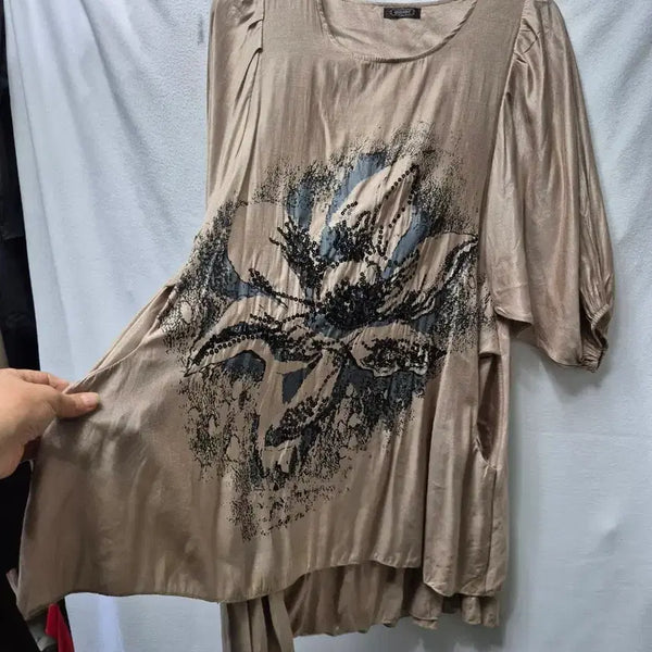 [BUNJANG] Fashionplus Floral Print Blouse Beige L / 패션플러스 블라우스 베이지 꽃무늬 L