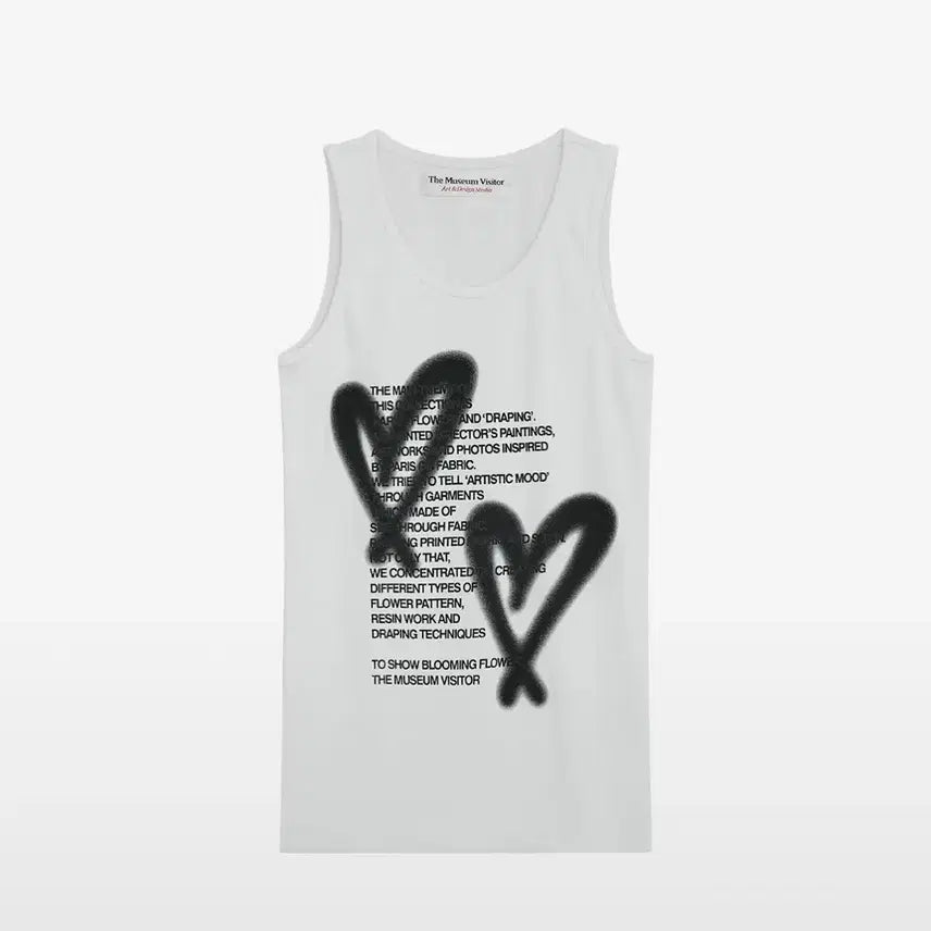 [BUNJANG] The Museum Visitor Heart Printed Sleeveless Top (White) / 더뮤지엄비지터 HEART PRINTED SLEEVELESS (WHITE)