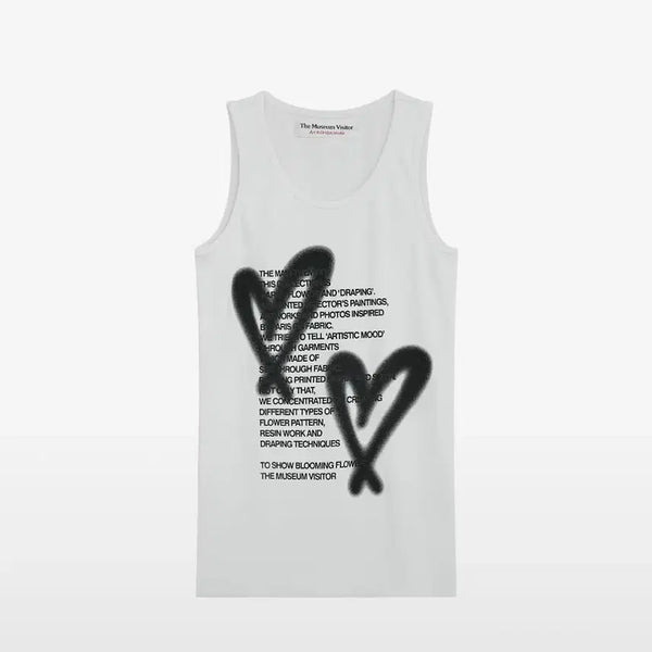 [BUNJANG] The Museum Visitor Heart Printed Sleeveless Top (White) / 더뮤지엄비지터 HEART PRINTED SLEEVELESS (WHITE)