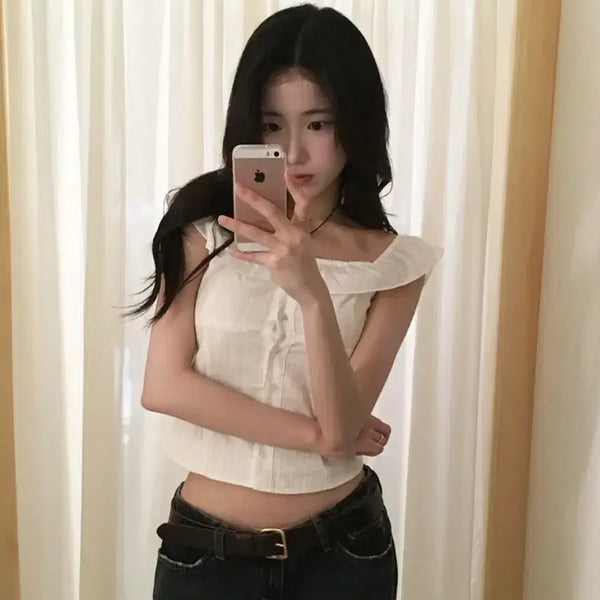 [BUNJANG] Off-Shoulder Frill Blouse - White / 오프숄더 프릴 블라우스 화이트
