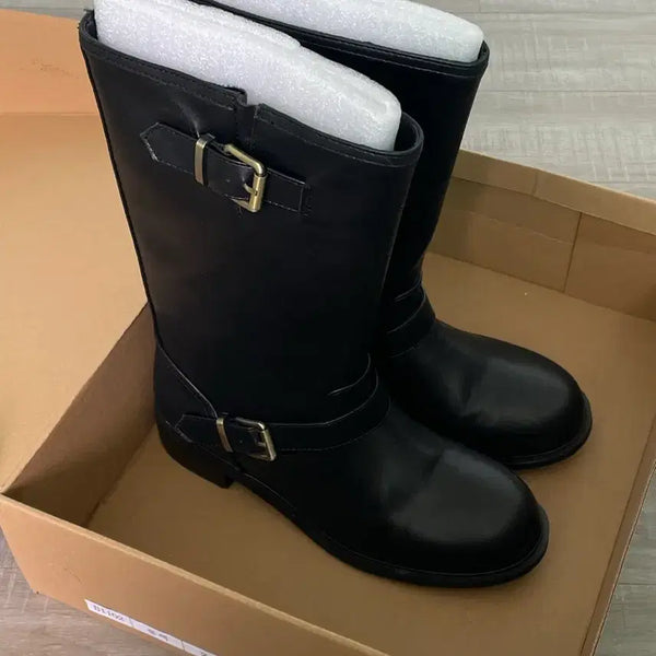 [BUNJANG] Black Buckle Strap Mid Boots Size 245 / 미들 블랙 버클 스트랩 부츠 245