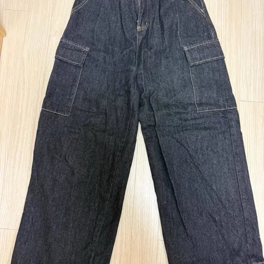 [BUNJANG] Dark Wash Wide Cargo Denim Pants / 진청 와이드 카고 데님팬츠