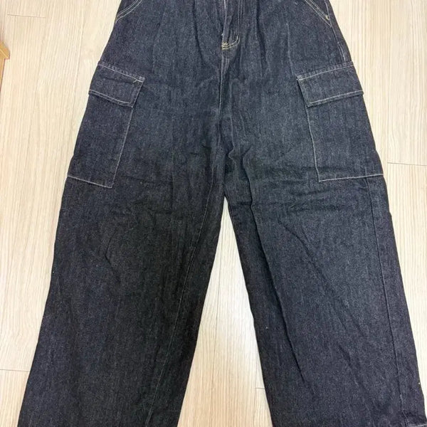 [BUNJANG] Dark Wash Wide Cargo Denim Pants / 진청 와이드 카고 데님팬츠
