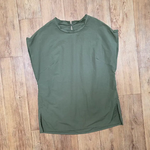 [BUNJANG] MINE Layer Neck Cap Sleeve Top Khaki Size 55-66 / 마인(MINE) 레이어 넥 탑 55-66