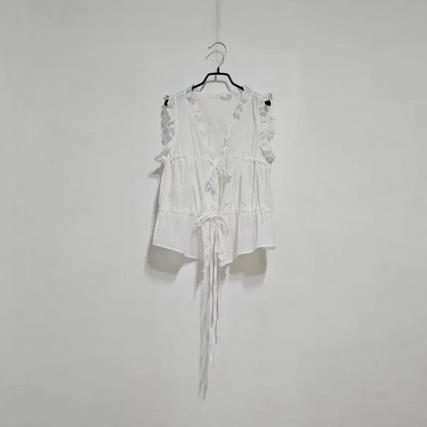 [BUNJANG] Lace Frill String Blouse / 레이스 프릴 스트링블랏