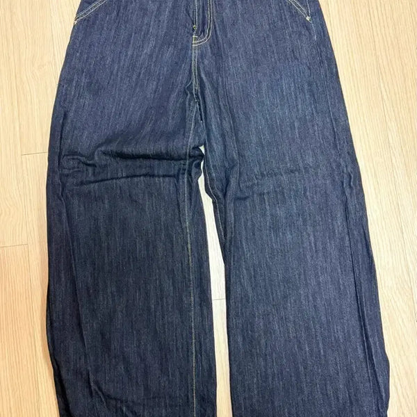 [BUNJANG] High-Waisted Wide Leg Jeans - Dark Wash / 하이웨스트 와이드 청바지 진청