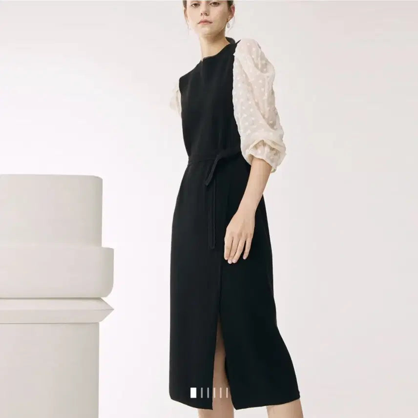 [BUNJANG] MINE Tulle Block Belted Dress / 마인(MINE) 튤 블록 벨티드 원피스 55-66