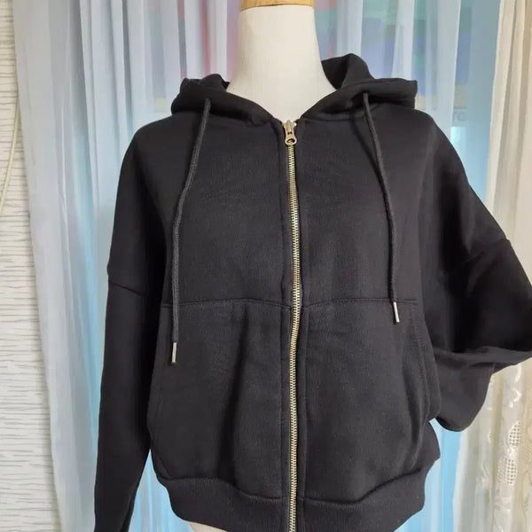 [BUNJANG] Cropped Hooded Zip-Up Sweatshirt / 크롭 후드집업 블랙 후드