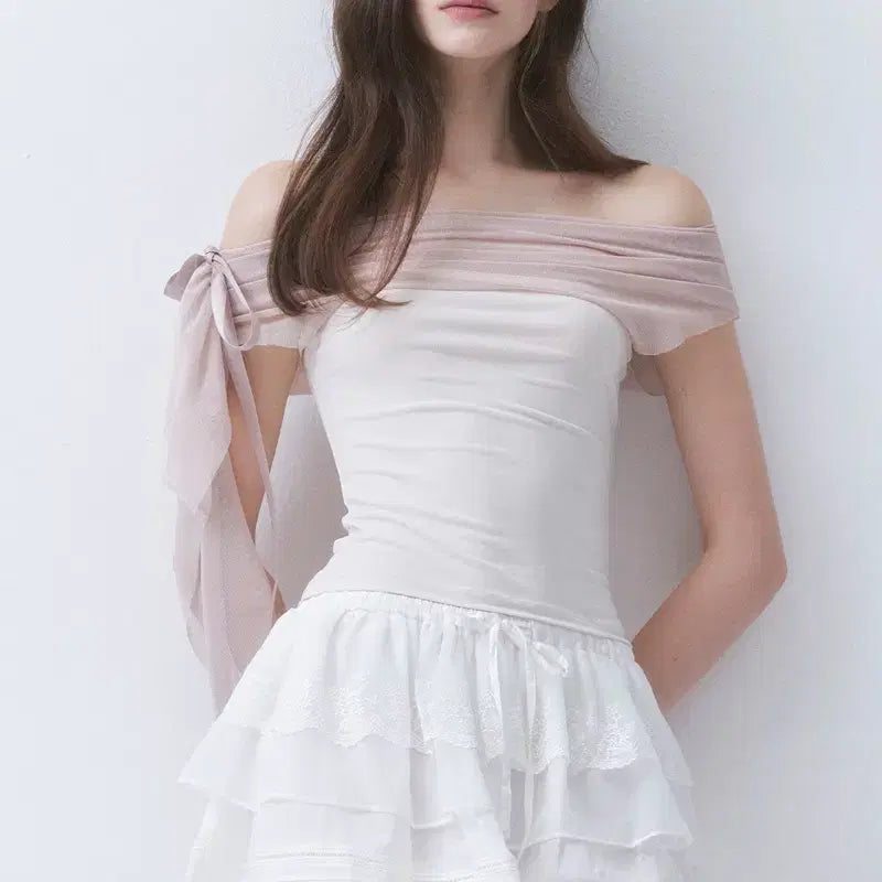 [BUNJANG] The Tis Blush 3 Way Off Shoulder Top Cream (Pink) / 더티스 블러쉬 오프숄더탑 크림(핑크)
