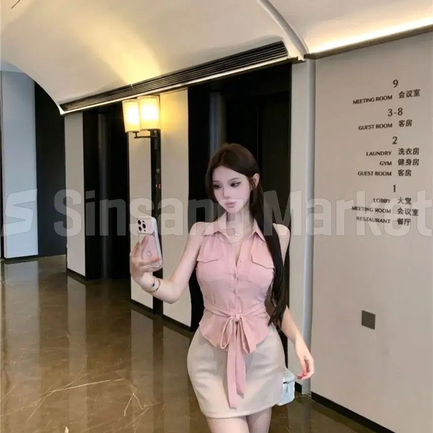 [BUNJANG] Baye Kara Knot Shirt Blouse / [빠른발송] 베이 카라 매듭 셔츠 블라우스