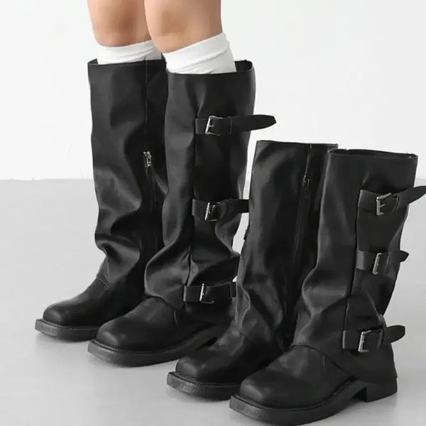 [BUNJANG] Isshu Black Buckle Mid Boots / 블랙 버클 미들 부츠 잇슈