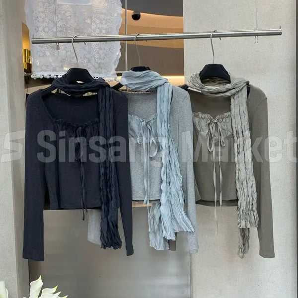 [BUNJANG] Gathered Ribbon Scarf Blouse / [빠른발송] 셔링 리본 스카프 블라우스